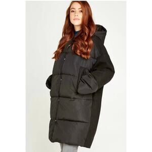 Womens Apricot Oversized Hooded Contrast Long Puffer Coat Size 4 Warm Cozy